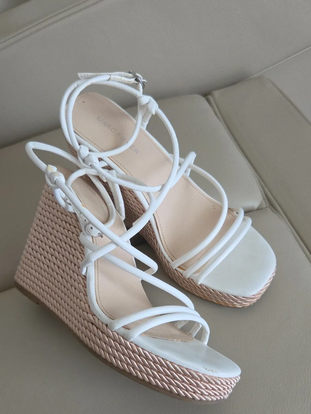 Marc Fisher White Strappy Wedge Sandals
